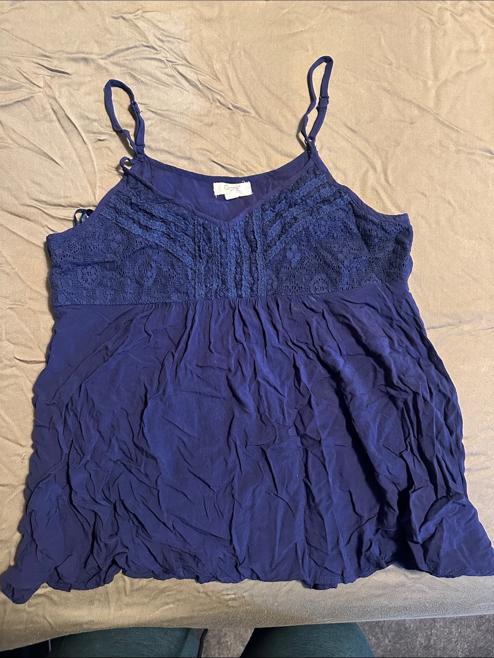 Lace-Trim Navy Camisole with Adjustable Straps